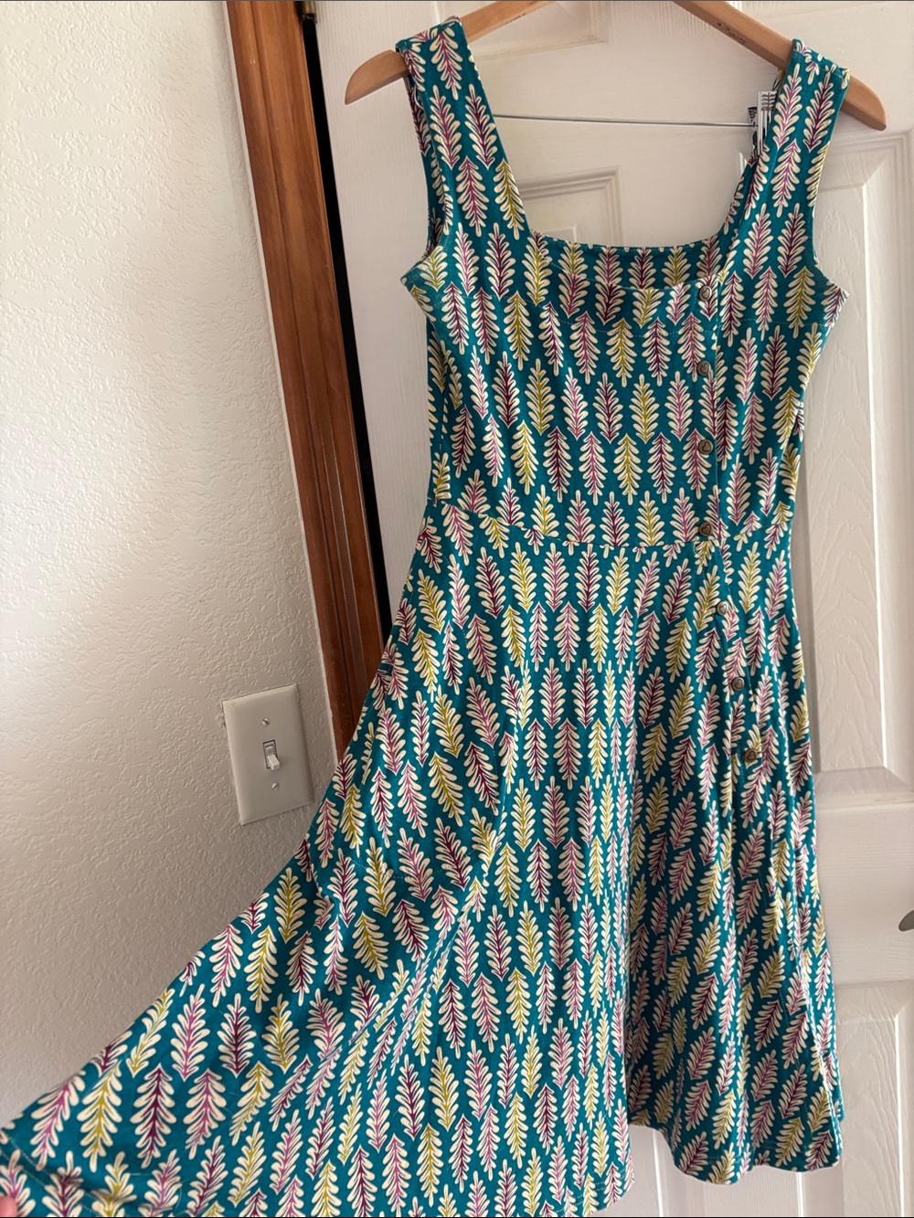 Effie's Heart Teal Floral-Print Square Neck Midi Dress
